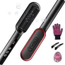 Premium Hair Straightener Brush, Hair Iron with Built-in Comb